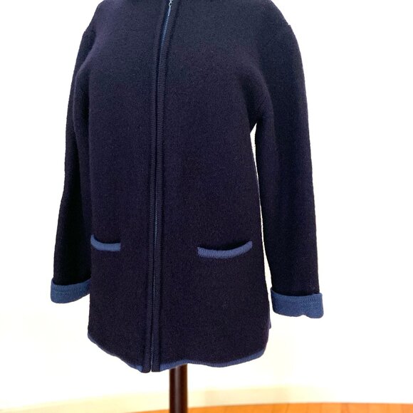 Vintage Pickett & Smith Black and Navy Wool Zipper Jacket, Size Medium - Picture 2 of 14